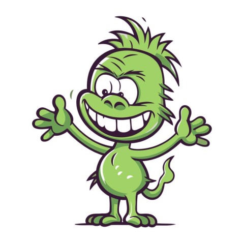 Funny green monster cartoon character isolated on white backgrou