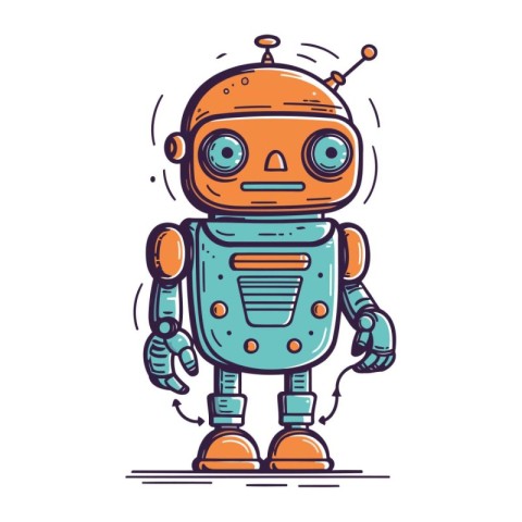 Cute cartoon robot. Isolated on white background. Vector illustr