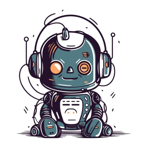 Cartoon robot with headphones. Vector illustration of a cartoon