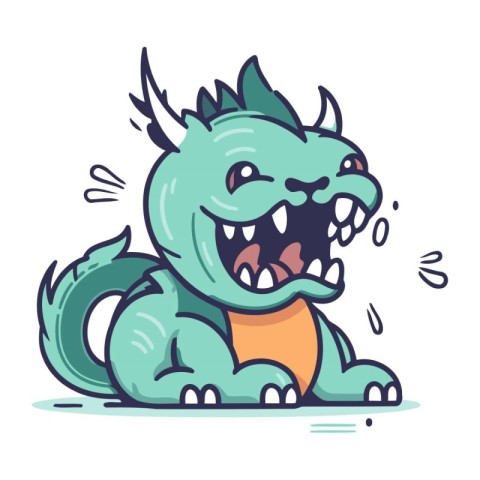 Funny cartoon dragon. Vector illustration. Cute monster characte