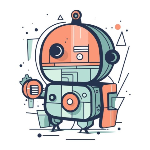 Cute cartoon robot character. Vector illustration in flat line s