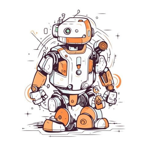 Vector illustration of cute cartoon robot on white background. C