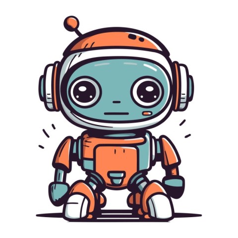 Cute cartoon robot. Vector illustration isolated on a white back