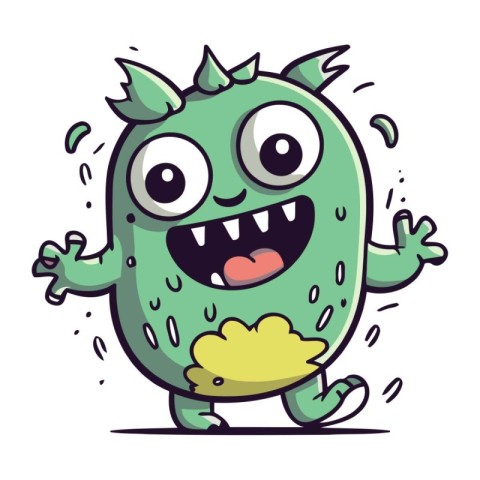 Cartoon green monster. Vector illustration isolated on a white b