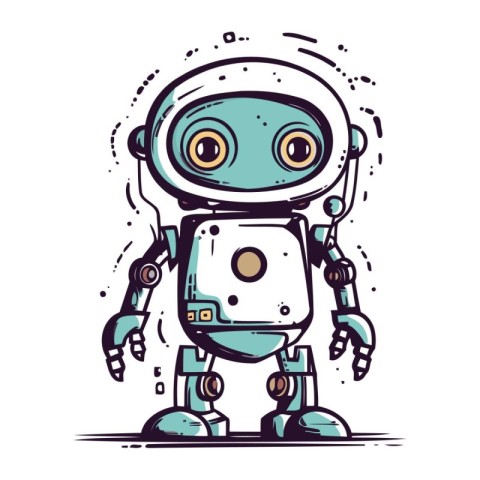 Cute cartoon robot. Vector illustration. Isolated on white backg