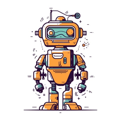 Retro robot. Vector illustration in cartoon style. Isolated on w