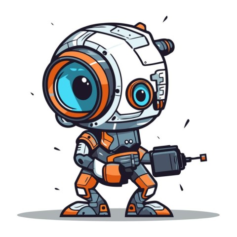 Cute cartoon robot. Vector illustration. Isolated on white backg