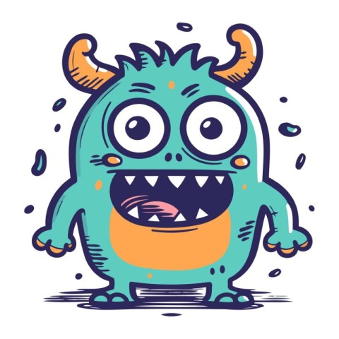 Funny cartoon monster with horns. Vector illustration. Isolated