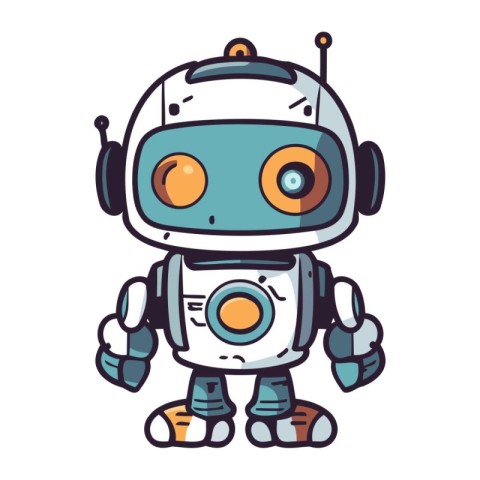 Cute cartoon robot. Vector illustration. Isolated on white backg