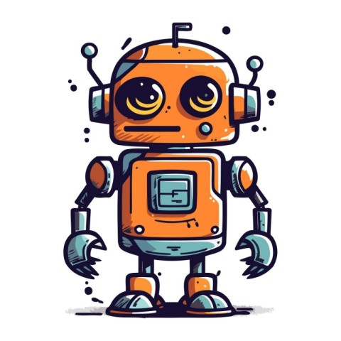 Cute robot. Vector illustration. Isolated on white background.