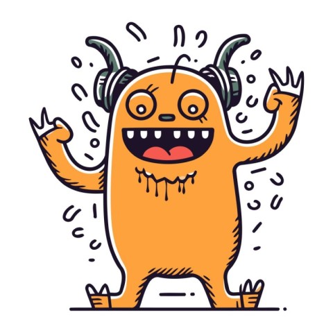 Funny cartoon monster. Vector illustration of cute monster. Hall