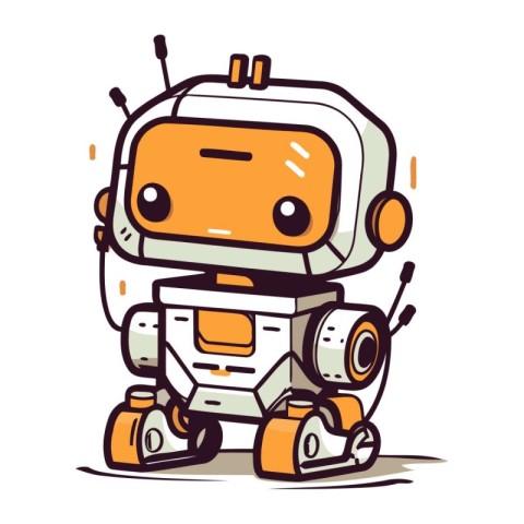 Cute cartoon robot. Vector illustration. Isolated on white backg