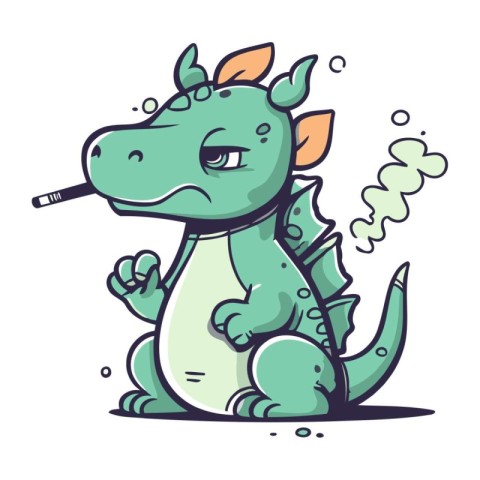 Cute green crocodile with smoking pipe. Cartoon vector illustrat