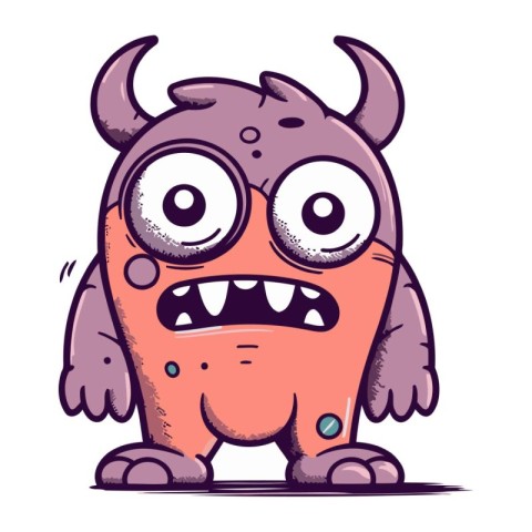 Funny cartoon monster with horns. Vector illustration isolated o