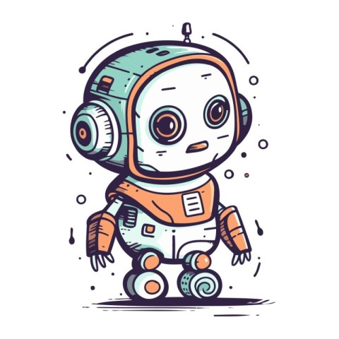 Cute cartoon robot vector illustration. Hand drawn doodle.