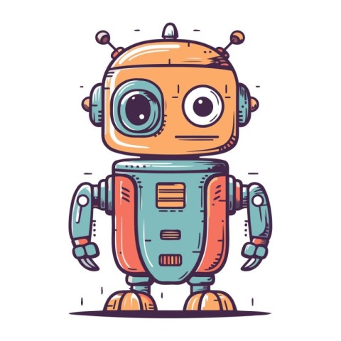 Cute cartoon robot. Vector illustration in doodle style.