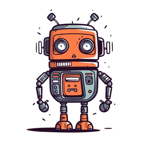 Cute cartoon robot. Vector illustration isolated on a white back