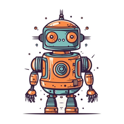 Robot hand drawn vector illustration. Cute cartoon robot charact