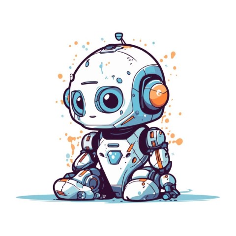 Cute cartoon robot with headphones. Vector illustration of a rob