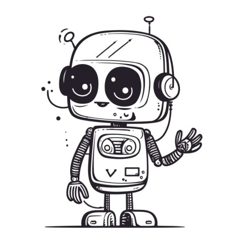 Cute robot. Vector hand drawn illustration in doodle style.