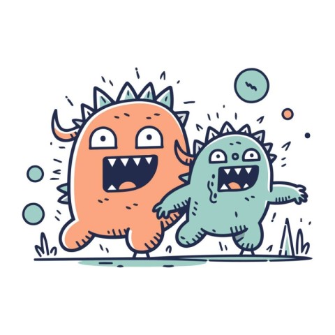 Vector illustration of two cute cartoon monsters. Cute monster c