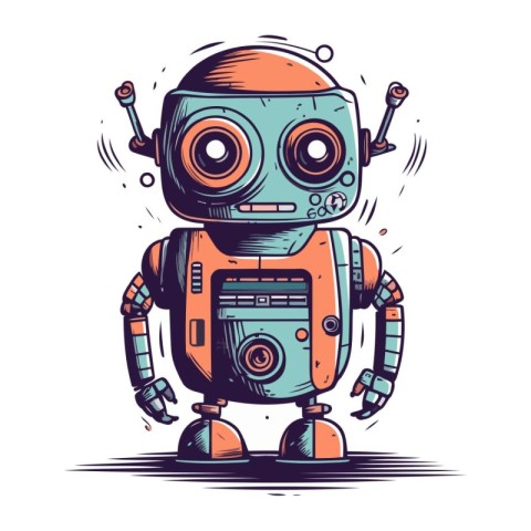 Cute cartoon robot. Vector illustration. Isolated on white backg