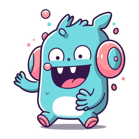 Cute blue monster character with arms and legs. vector illustrat