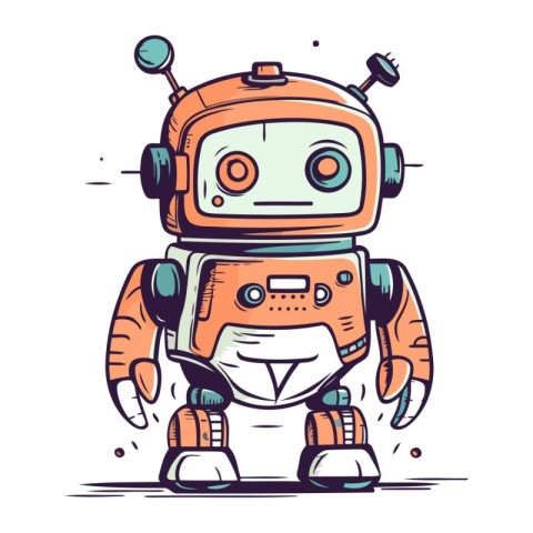 Cute robot. Vector cartoon illustration. Isolated on white backg