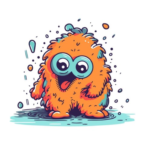 Funny orange monster with big eyes and big eyes. Vector illustra