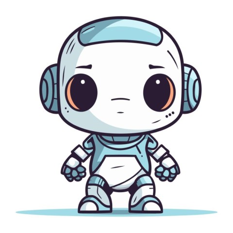 Cute little robot with headphones. Vector illustration in a flat