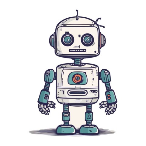 Cute cartoon robot. Hand drawn vector illustration. Isolated on