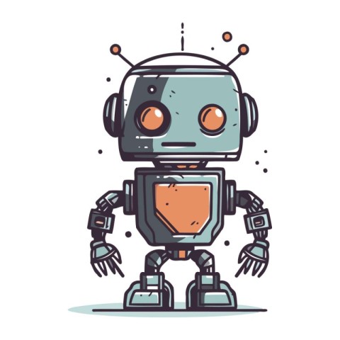 Cute robot vector illustration. Hand drawn cartoon robot vector