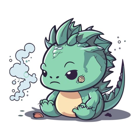 Illustration of a Cute Green Dragon Crying on White Background