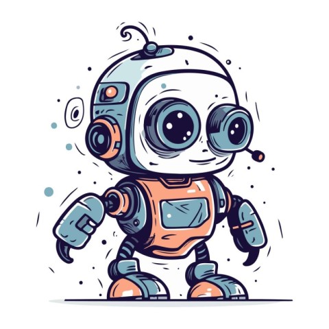 Cute cartoon robot. Hand drawn vector illustration isolated on w