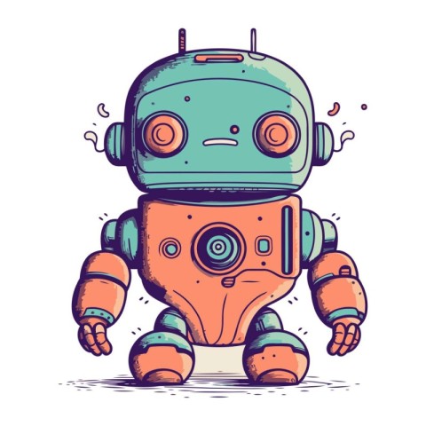 Cute cartoon robot. Hand drawn vector illustration. Isolated on