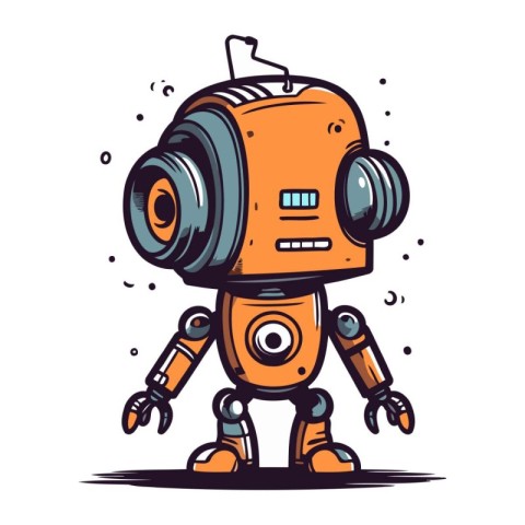 Cartoon robot with headphones. Vector illustration of a cartoon