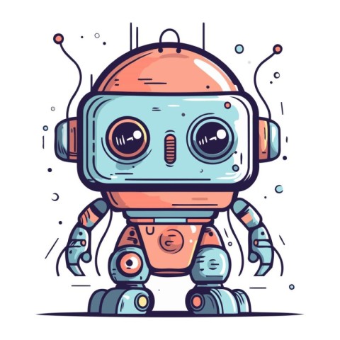 Cute cartoon robot with headphones. Vector illustration for your