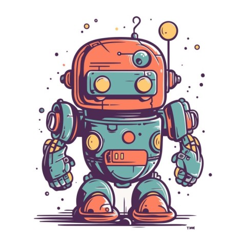 Cute cartoon robot. Vector illustration isolated on a white back