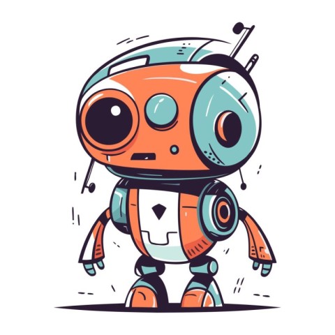 Cute cartoon robot with headphones. Vector illustration of a fun