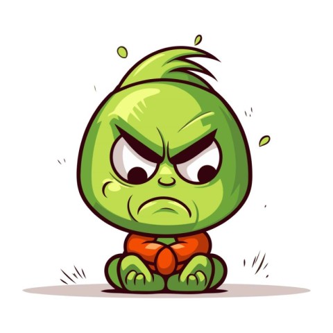 Sad cartoon green monster. Vector illustration isolated on a whi