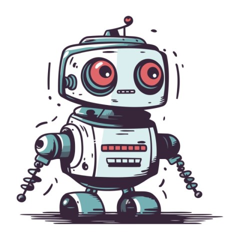 Cute robot. Vector illustration. Cartoon style. Isolated on whit