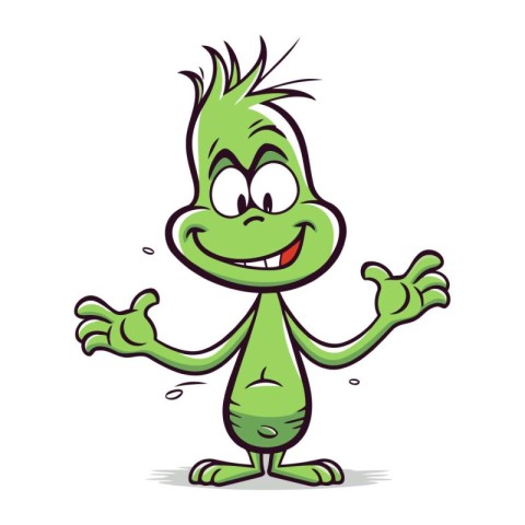 Cartoon green monster isolated on a white background. Vector ill