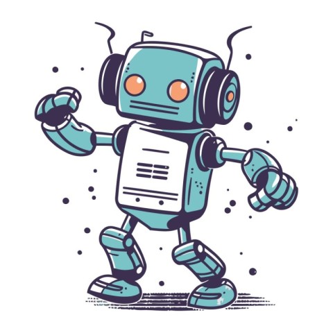 Cartoon robot with headphones. Vector illustration of a funny ro