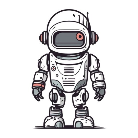 Cartoon robot hand drawn vector illustration. Isolated on white