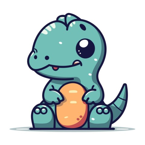 Cute dinosaur with egg. Vector illustration. Isolated on white b