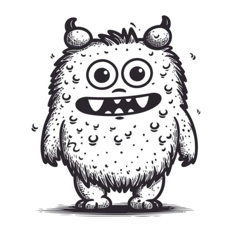 Funny cartoon monster. Black and white vector illustration for c