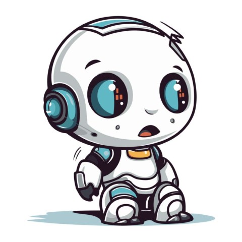 Cute cartoon robot with headphones. Vector illustration of a cut