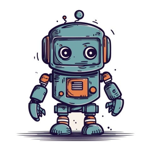 Cute cartoon robot. Vector illustration isolated on a white back