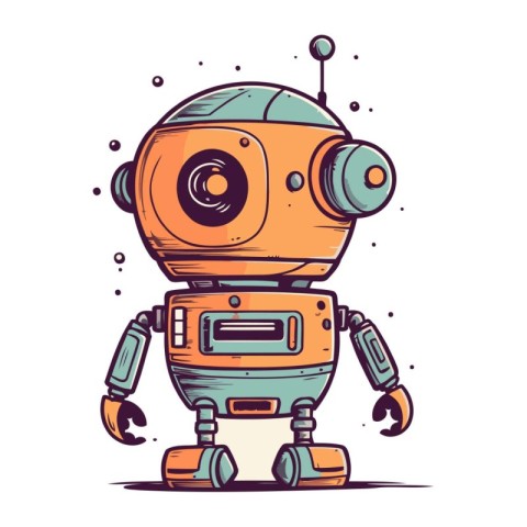 Cute cartoon robot. Hand drawn vector illustration. Isolated on