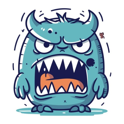 Angry cartoon monster. Vector illustration. Isolated on white ba